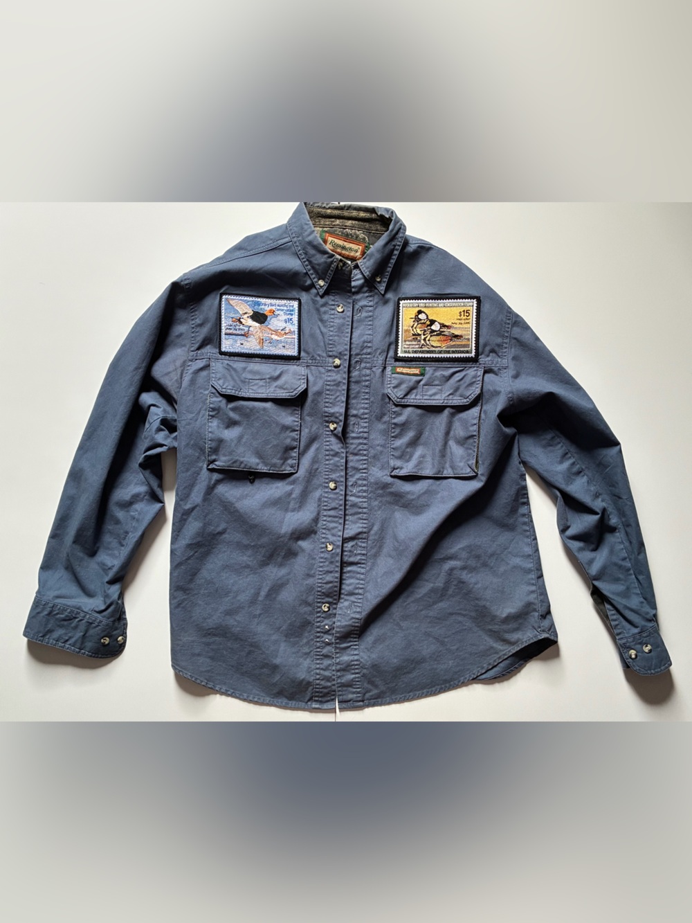 Navy Remington Button Down Work Shirt - Medium - Embroidered Stamps - OneOfAKind